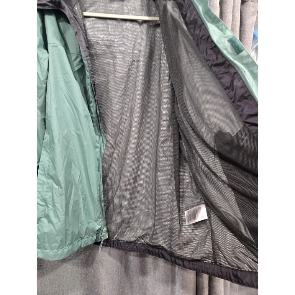 Columbia Womens Large Hooded Rain Jacket Green Waterproof Lightweight Mesh Lined